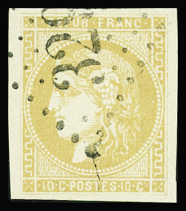 N°43Bc 10c bistre jaune citron Report 2, obl. GC, TTB.