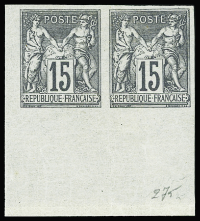 N°33 15c gris en paire, neuve *, CdF, TB. Signé Scheller