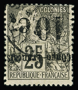 N°4Aa et n°5c 5c sur 25c noir sur rose (II), surcharge