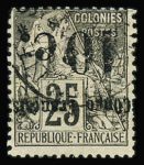 N°4Aa et n°5c 5c sur 25c noir sur rose (II), surcharge