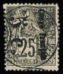 N°4Aa et n°5c 5c sur 25c noir sur rose (II), surcharge