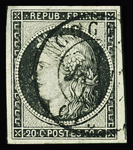 N°3a 20c noir sur blanc, obl. càd Type 15 Cognac 3