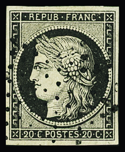 N°3 20c noir sur jaune, obl. Etoile muette, TB