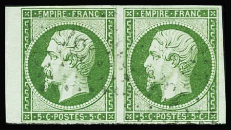 N°12 5c  vert en paire, petit BdF, obl. PC 131 d'Arles