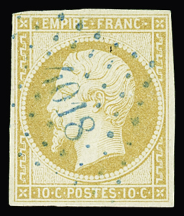 VARNA N°13A 10c bistre Type I, rare obl. PC 4018 VARNA