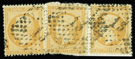N°23 40c orange x3 sur fragment, rare obl. italienne
