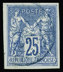 N°35 25c bleu, obl. càd bleu, TB