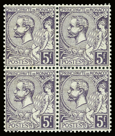 N°46 5f violet Prince Albert 1er, en bloc de 4, neuf