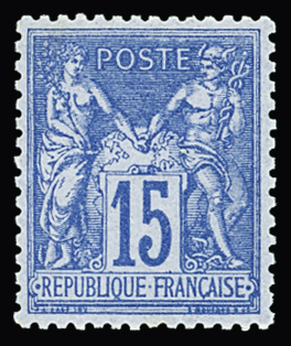 N°90a 15c bleu (II) sur bleu, très bon centrage, neuf**,