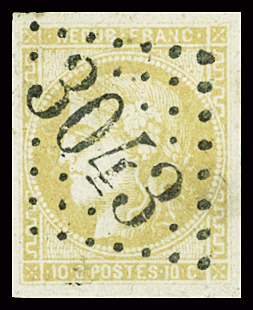 N°43Bc 10c bistre jaune citron, nuance caractéristiques,