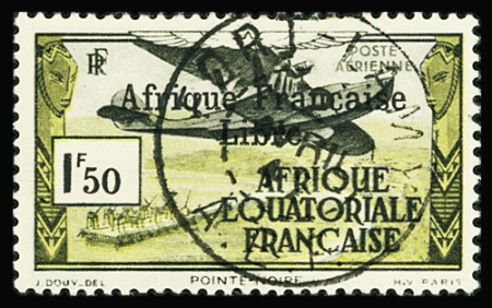 POSTE AERIENNE N°14 1f50 noir et jaune-olive, obl.