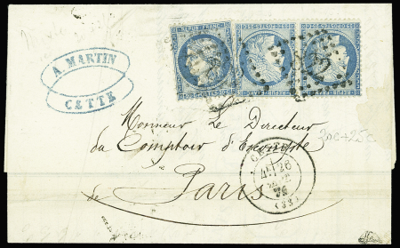 N°37 et 60 en paire obl. GC 822 sur LAC pour Paris,