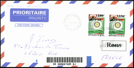 N°1414 (Michel) Rotary surchargé 715F, BdF, en 2 exemplaires