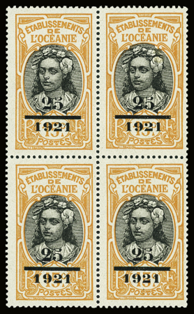 N°44/46 en 3 blocs de 4, surchargés 1921, gomme tropicale