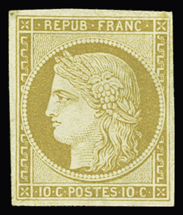 N°1f réimpression 1862 bistre clair, neuf *, TB. Signé