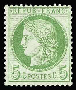 N°53 5c vert-jaune sur azuré, neuf **, TB. Signé Calves