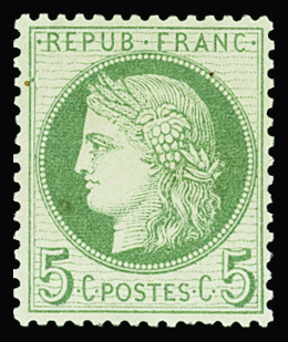 N°53a 5c vert-jaune sur blanc, neuf **, B/TB. Signé