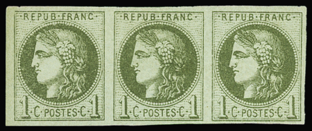N°39A 1c olive Report I, en bande de 3, neuf ** (1