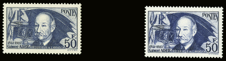 N°398/398a, 50f Clément Ader, normal + variété Papier
