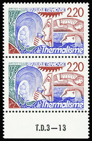 N°2556a 2f20 Thermalisme, variété 2f20 rouge au lieu