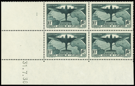 N°321 10f Atlantique-Sud en bloc de 4 CD du 31.7.36,