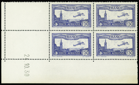 POSTE AERIENNE N°6b 1f50 bleu outremer vif Avion survolant