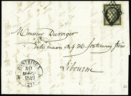 Cad T12 à fleuron "Pontrieux 30 mars 1849 (21)" sur