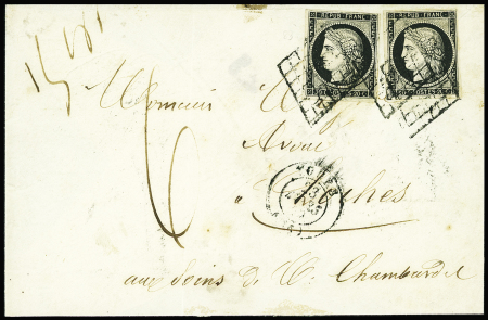 Rare taxe "6" sur LSC avec deux N°3 20c noir sur jaune