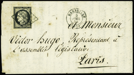 Rare lettre adressée à Victor HUGO, représentant à