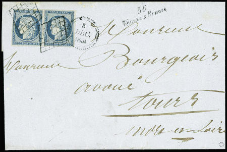 Cursive "36 Vernou-s-Brenne" sur lettre en double port