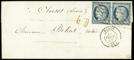 SAVOIE Paire de n°4 25c bleu (1 ex. filet effleuré)