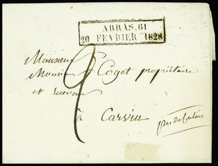 Lettre avec cachet d'essai de Février 1828 "ARRAS.61