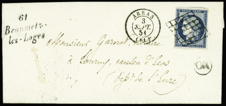 Cursive 23mm "61 BEAUMETZ-LES-LOGES" + CaD T15 ARRAS