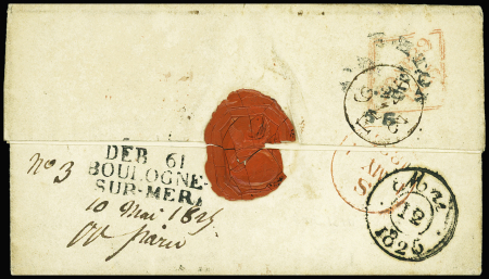 MP "DEB.61 BOULOGNE-SUR-MER" noir au verso + "A PAID