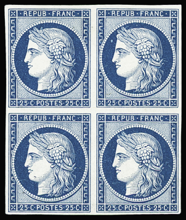 N°4a 25c bleu foncé, bloc de 4, neuf sans gomme, qq