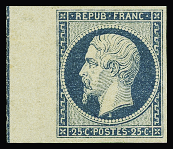 N°10b 25c bleu, bord de feuille avec ligne d'encadrement,