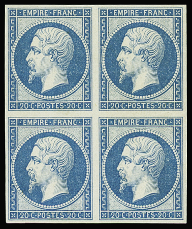 N°14B 20c bleu, bloc de 4, neuf **, fraîcheur postale,