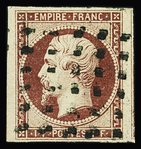 N°18 1f carmin, bien margé avec 2 voisins, oblitération