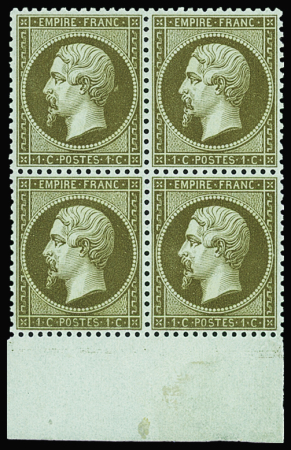 N°19b 1c mordoré, bloc de 4, bas de feuille, très bon