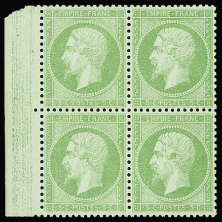 N°20g 5c vert-jaune sur verdâtre, bloc de 4, bord de