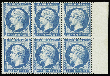 N°22 20c bleu, bloc de six, bord de feuille, neuf **,
