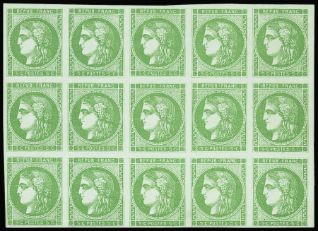 N°42B 5c vert Report 2, bloc-report de 15 exemplaires