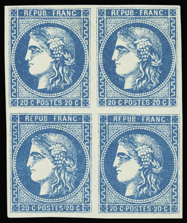 N°46B 20c bleug Type III Report 2, bloc de 4, neuf