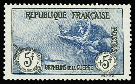 N°155 Orphelins 5F + 5F noir et bleu, très bon centrage,