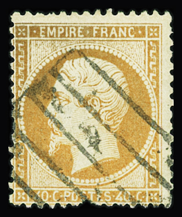 Rare oblitération grille de Livourne sur n°23 40c orange,