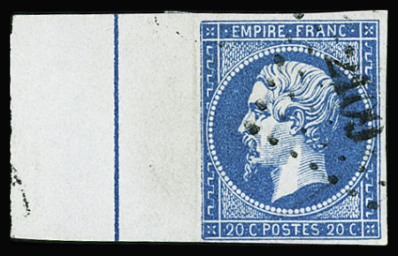 N°14Ai 20c bleu avec ligne d'encadrement sur bord de