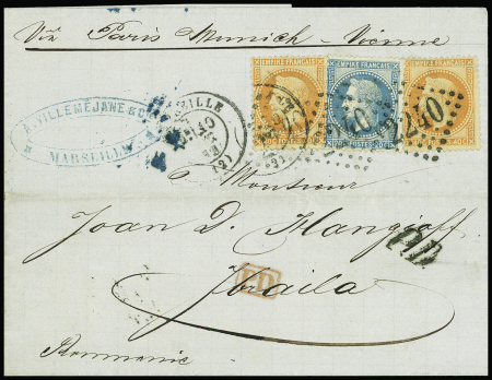 ROUMANIE : N°31 (x2) +29B obl. GC sur lettre de Marseille