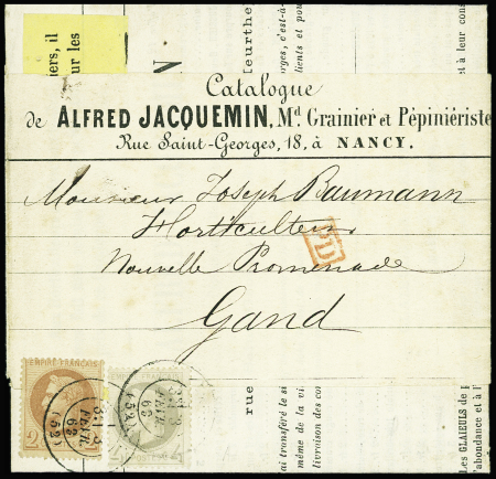 N°26 + 27 payant le tarif imprimé à 6c, obl. càd Nancy