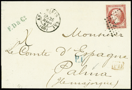 MAJORQUE : N°17B 80c rose obl. losange KS1 sur lettre