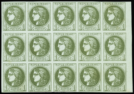 N°39C 1c olive en bloc report de 15, neuf ** (sauf